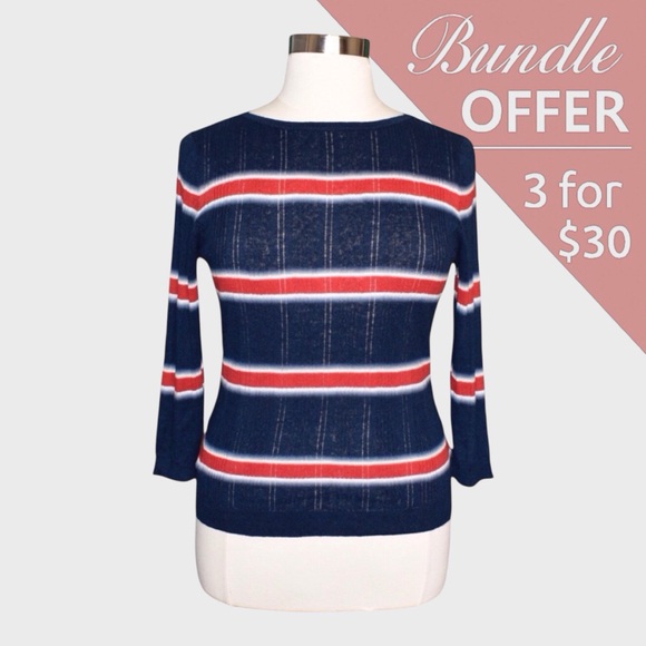 Chaps Petites Mixed Stripe Ribbed Knit Top - Picture 1 of 6